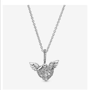 Pavé Heart and Angel Wings Necklace